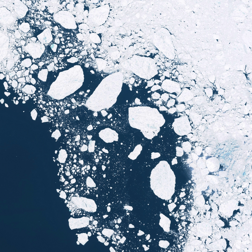 Glaciers and ice melting in the North, satellite image showing the environmental situation in the Northern region, global warming. contains modified Copernicus Sentinel data